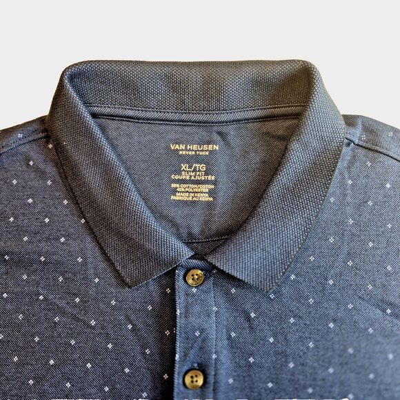 👔 Van Heusen “Never Tuck” Polo Shirt – Size XL Slim Fit – Deep Blue with Pale B - Picture 4 of 7